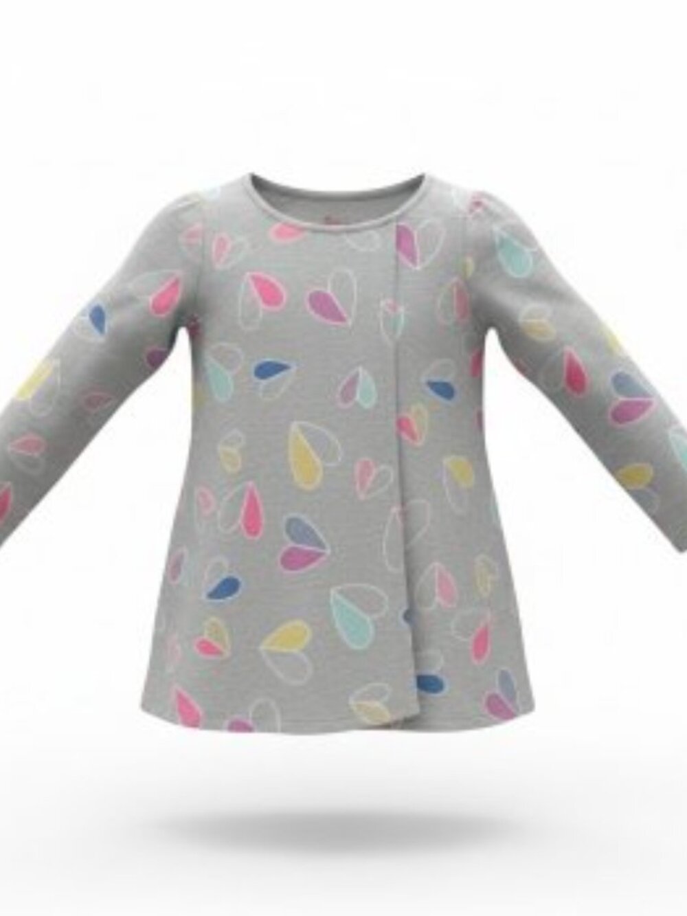 CIRCO Gray Heart Print Draped Long Sleeved Top Girls Size 3T